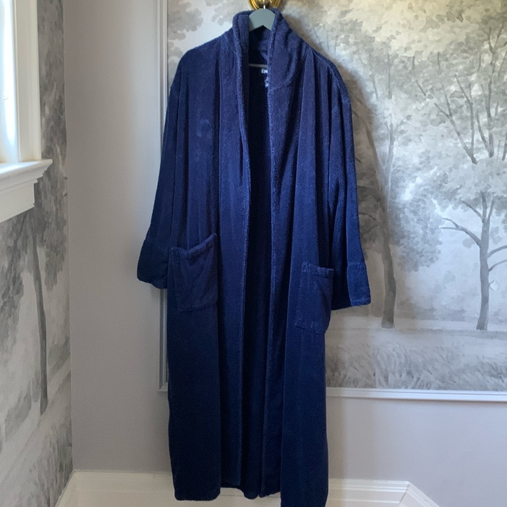 Mens Lands End Terry Robe - Navy XL